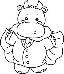 Obraz premium Outline of Cute hippo icon. Lineart of Funny baby hippo animal series stock illustration. life of fluffy hippo designs.