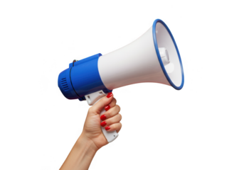 Woman's hand holding megaphone isolated on transparent background