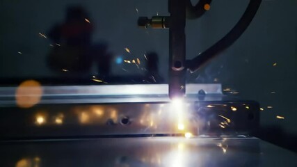 Intense Welding Process Close Up Showcasing Bright Sparks and Metal Work - Powered by Adobe