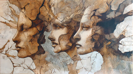 branding for holistic studio | inner universe | spiritual awakening | earth tones with metallic accents | spiritual centrality | goddess masks | translucent overlays | figurative distortion | goddess