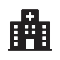 Obraz premium Illustration of a hospital building with a cross on top and multiple windows in black color scheme