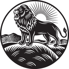 Powerful tribal black and white lion head tattoo design, a wild feline animal illustration