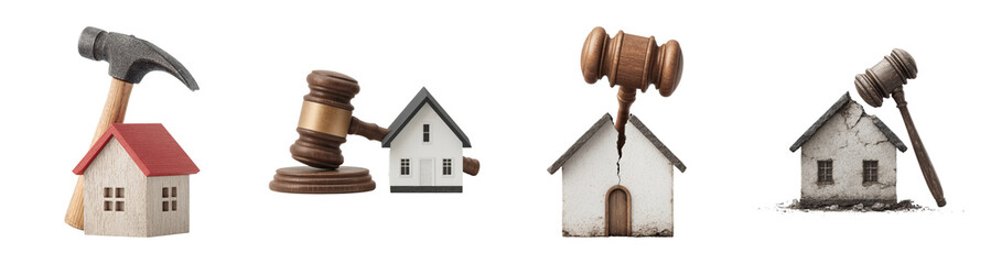 House with hammer and gavel concepts showing home repair and legal issues with property in creative collage