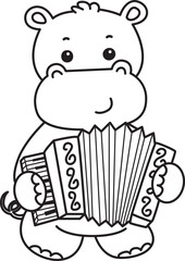 Outline of Cute hippo icon. Coloring page of Funny baby hippo animal series stock illustration. life of fluffy hippo designs.