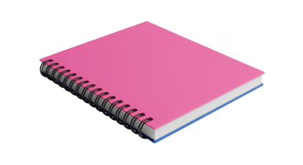 Pink spiral notebook isolated on transparent background