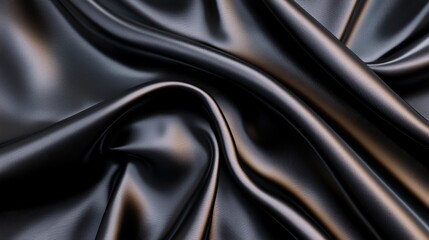 Fototapeta premium Elegant Black Satin Fabric with Smooth Texture and Flowing Curves