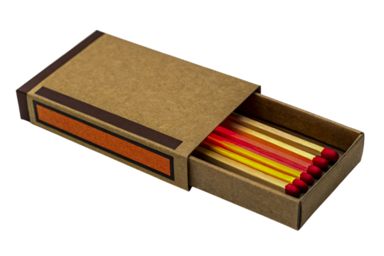 Open Matchbox with Colorful Matches on Transparent Background Perfect for Adding a Creative Touch to Your Designs, ai generated