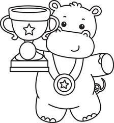 Outline of Cute hippo icon. Coloring page of Funny baby hippo animal series stock illustration. life of fluffy hippo designs.