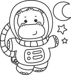 Outline of Cute hippo icon. Coloring page of Funny baby hippo animal series stock illustration. life of fluffy hippo designs.