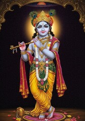 Illustration of Krishna with Flute Spiritual God Hindu Deity
