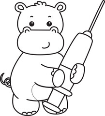Outline of Cute hippo icon. Coloring page of Funny baby hippo animal series stock illustration. life of fluffy hippo designs.