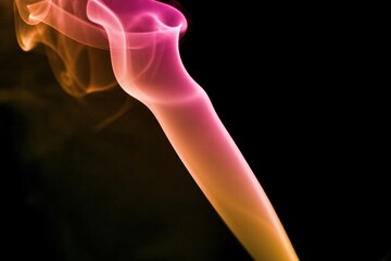 Obraz premium Gradient Smoke Swirls. Wispy, colorful smoke swirls in a gradient of vibrant hues like pink, orange, and teal against a dark backdrop.