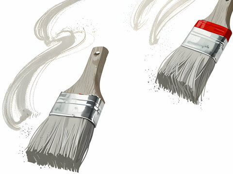 Paintbrushes are painting grey black stripes splashes and smears of paint, creating a vibrant contrast showcasing a creative painting process