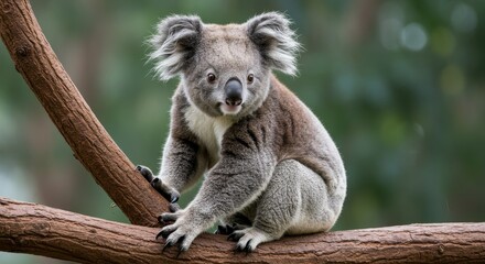 Portrait Of A Koala Sitting On A Tree Branch In Natural Habitat