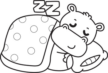 Outline of Cute hippo icon. Coloring page of Funny baby hippo animal series stock illustration. life of fluffy hippo designs.