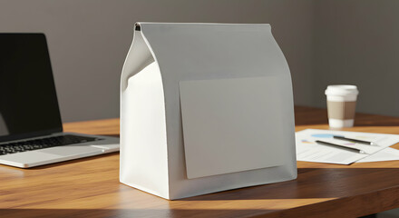 Blank White Paper Bag Mockup for Branding Design Coffee Shop Office Supplies Package Product