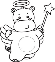Outline of Cute hippo icon. Coloring page of Funny baby hippo animal series stock illustration. life of fluffy hippo designs.