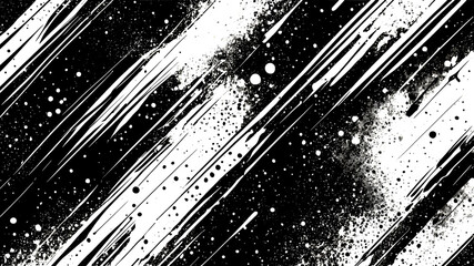 Monochrome Grunge Diagonal Lines and Splatter Texture, Checkered Racing Flag with Wavy Grunge Texture, Radial Burst with Ink Splatters – Comic Style Background