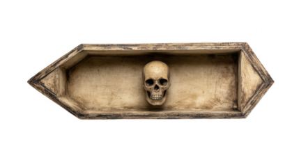 Small coffin with a skull, isolated on a white background, png, transparent