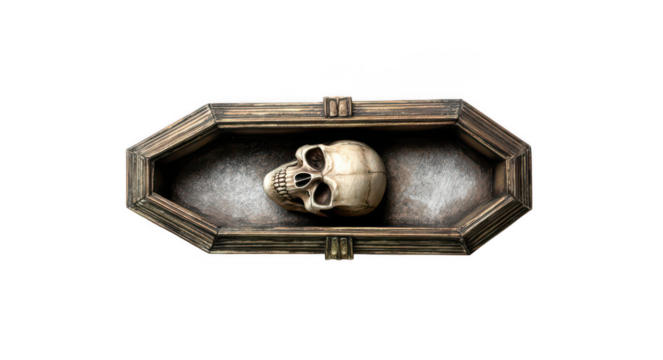 Small coffin with a skull, isolated on a white background, png, transparent
