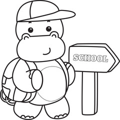 Outline of Cute hippo icon. Coloring page of Funny baby hippo animal series stock illustration. life of fluffy hippo designs.