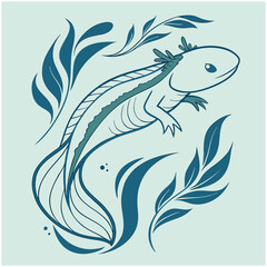 Obraz premium Elegant Axolotl Illustration with Aquatic Foliage