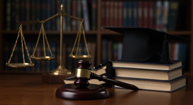Law Photo Shows Gavel and Scales on Books Justice in Court