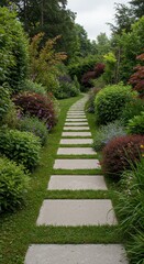 Lush Garden Path Stepping Stones Nature Landscape Walkway Outdoor