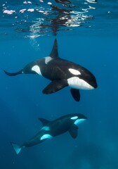 Obraz premium Majestic Photo of Orca Whales Swimming in Deep Blue Ocean Waters