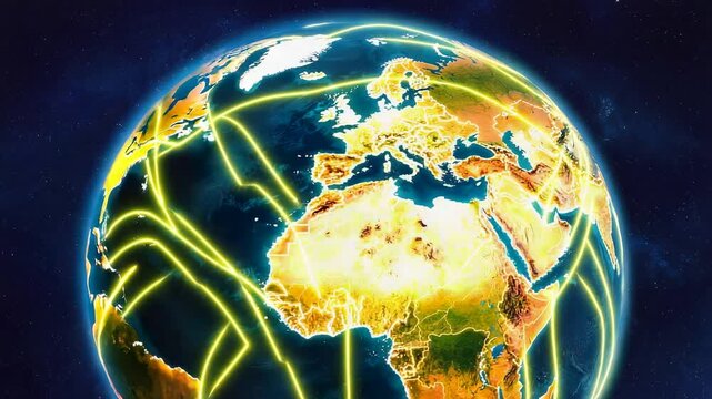Explore the concept of a global blockchain food tracking system with this striking aerial map. It showcases the potential for enhanced transparency and security in food distribution and management.