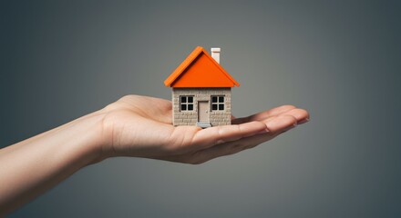 Naklejka premium Miniature House in Hand Representing Real Estate Property Concept
