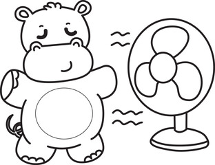 Outline of Cute hippo icon. Coloring page of Funny baby hippo animal series stock illustration. life of fluffy hippo designs.