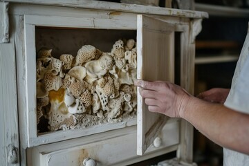 A person was astonished to see a kitchen cabinet made of mold.