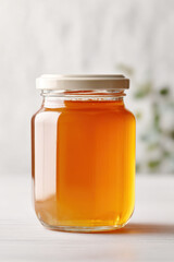 transparent jar filled with gooseberry jam softly illuminated to highlight its rich texture