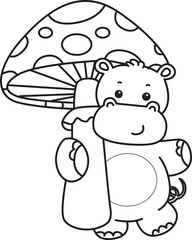 Outline of Cute hippo icon. Coloring page of Funny baby hippo animal series stock illustration. life of fluffy hippo designs.