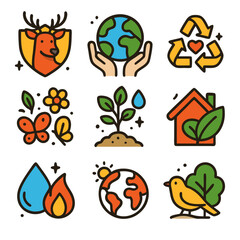 Obraz premium Nine environmental concept icons ideal for ecofriendly presentations, websites, and educational materials related to sustainability and earth conservation.