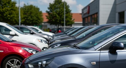 Realistic Photo Cars Dealership Showcase New Automobiles Parked Row