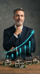 Photo Businessman with Houses Growth Graph Investment and Success