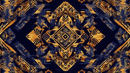 Obraz premium Abstract Gold Blue Geometric Pattern Seamless Texture