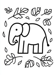 Cute Cartoon Elephant with Leaves Illustration