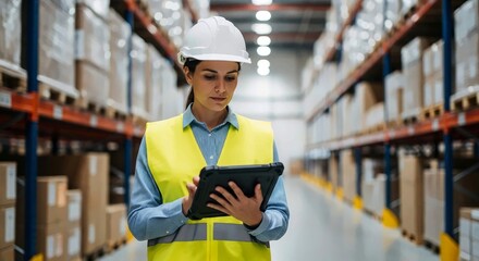 Female Logistics Manager with Tablet in Warehouse