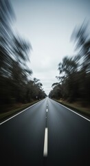 Perspective Photo of an Asphalt Road with Blurred Motion among Trees