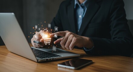 Photo Businessman Inspiring Ideas with Laptop Creativity for Business Future