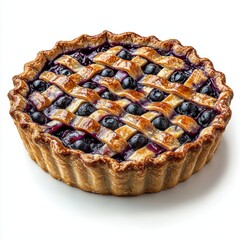 Delicious homemade blueberry pie with a flaky golden crust and a lattice top filled with fresh blueberries and sweet berry filling, perfect dessert for any occasion