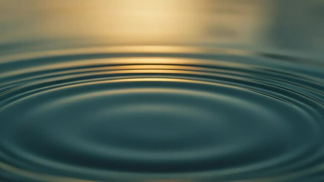 Expanding circular ripples on water surface at sunset