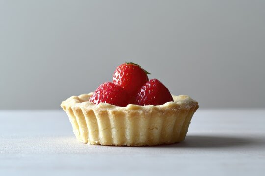 Delicious strawberry tart on rustic wooden surface highlighting tempting dessert