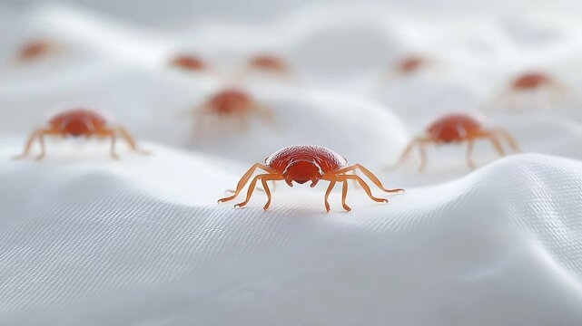 Bed bugs crawling on white sheets