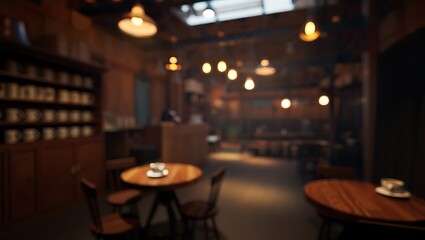 Blurred background cozy coffee shop interior