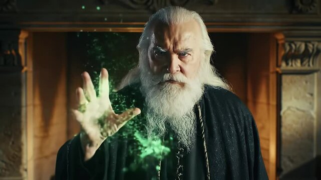 Elderly wizard with glowing orb