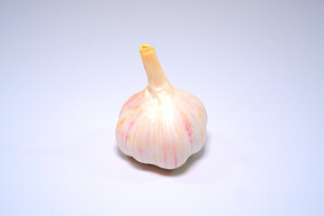 Raw Garlic isolated on white background close-up view single object concept 